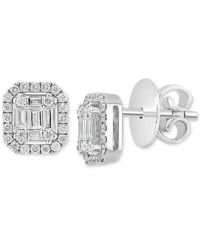 Effy Certified Diamond Baguette & Round Halo Emerald Shaped Cluster Stud Earrings (3/8 ct. t.w.) in 14k White Gold