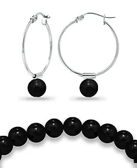 Macy's Silver Plated Multi Genuine Stone Bracelet and Earring, 2 Piece Set