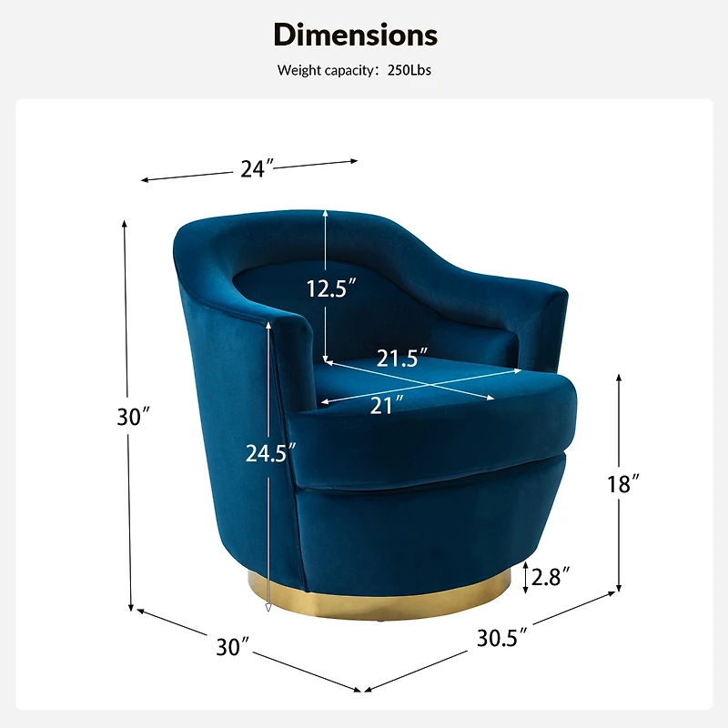 Hulala Home Kanstantin Modern Swivel Barrel Chair with Metal Base