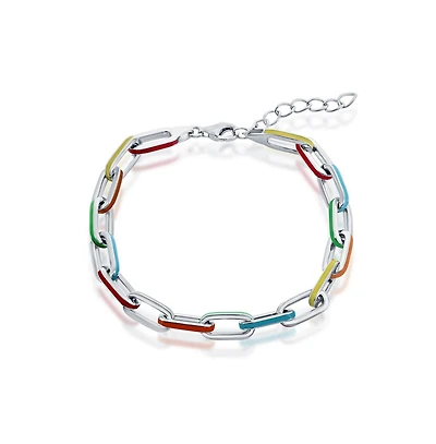 Sterling Silver Multi-Color Enamel Paperclip Bracelet