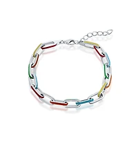 Sterling Silver Multi-Color Enamel Paperclip Bracelet