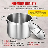 Bakken-Swiss 8-Quart Brushed Stainless Steel Stockpot with Lid – Heavy-Duty Induction Pot with Riveted Handles – Ideal for Soup, Seafood
