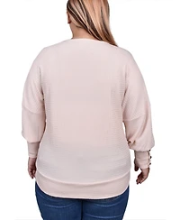 Ny Collection Plus Long Sleeve Textured Knit Top