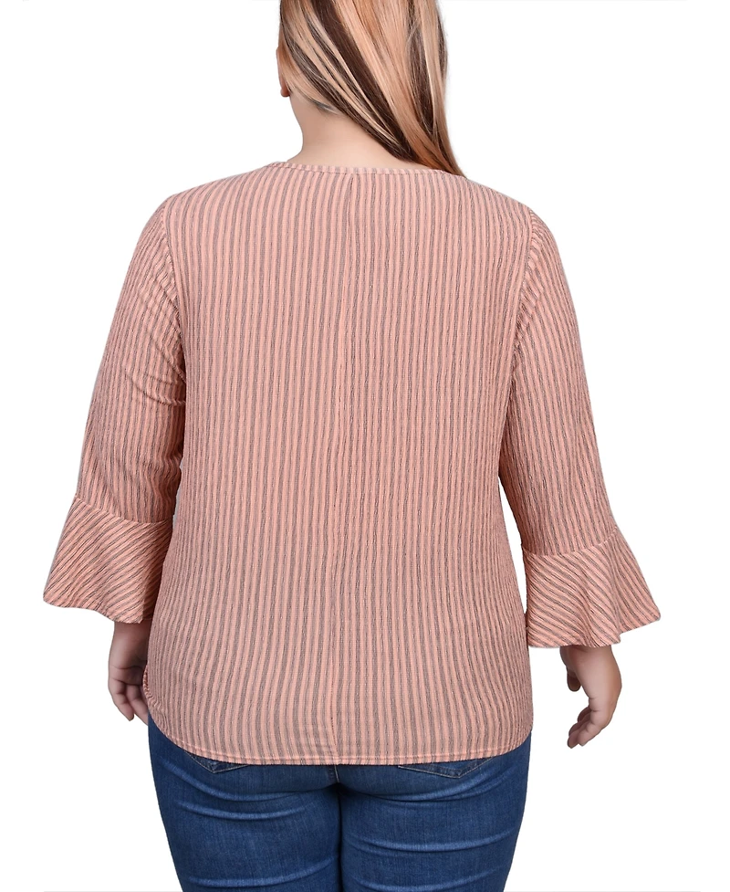 Ny Collection Plus 3/4 Bell Sleeve Textured Knit Top