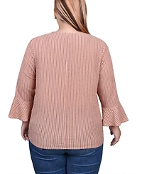 Ny Collection Plus 3/4 Bell Sleeve Textured Knit Top