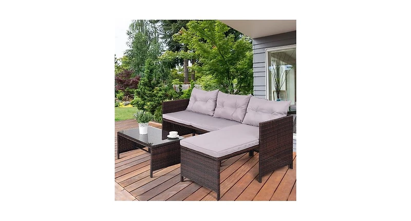 3 pcs Rattan Wicker Deck Couch Outdoor Patio Sofa Set