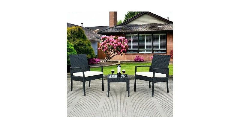 3 Pcs Outdoor Rattan Patio Conversation Furniture Set