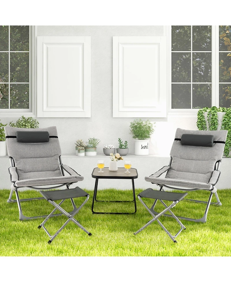 5-Piece Patio Sling Chair Set Folding Lounge Chairs with Footrests and Coffee Table-Grey