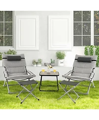 5-Piece Patio Sling Chair Set Folding Lounge Chairs with Footrests and Coffee Table-Grey