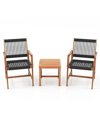 3 Pieces Acacia Wood Patio Furniture Set with Armchairs Coffee Table