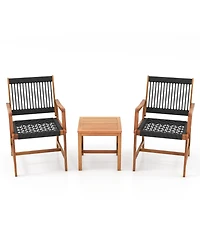 3 Pieces Acacia Wood Patio Furniture Set with Armchairs Coffee Table