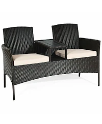 Modern Patio Conversation Set with Built-in Coffee Table and Cushions