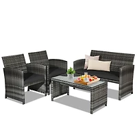 Slickblue 4 Pcs Patio Rattan Furniture Set Top Sofa With Glass Table