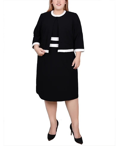 Ny Collection Plus Elbow Sleeve Colorblocked Dress, 2 Piece Set
