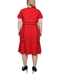 Ny Collection Plus Short Sleeve Piped Detail Dress