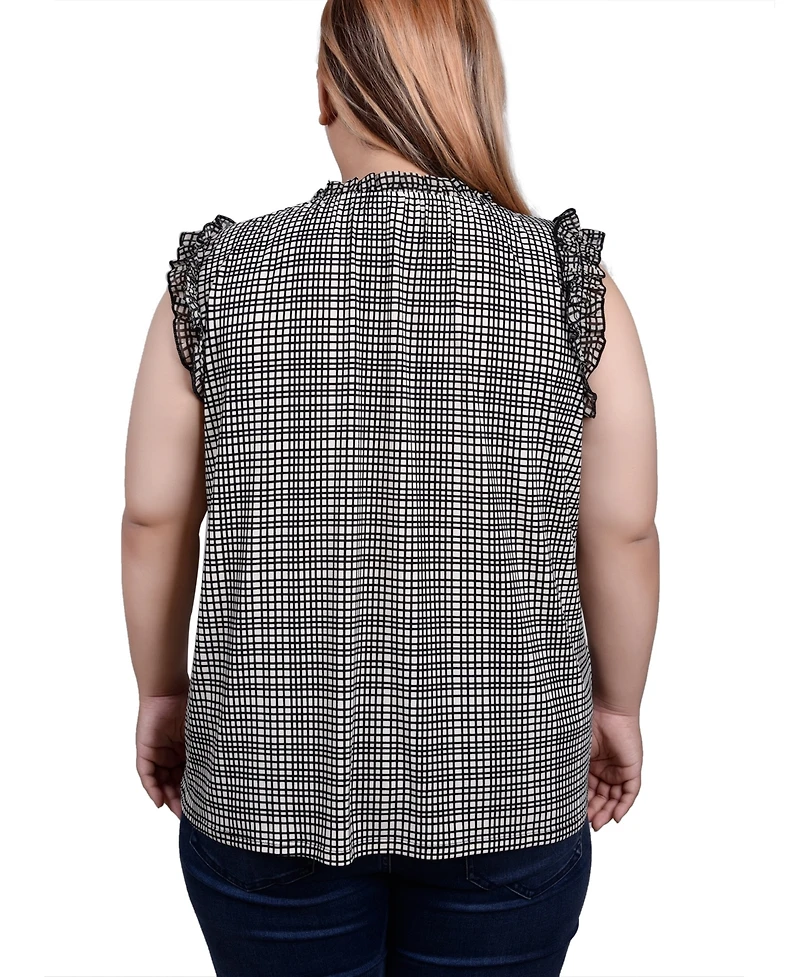 Ny Collection Plus Size Sleeveless Crepe Top with Chiffon Ruffles