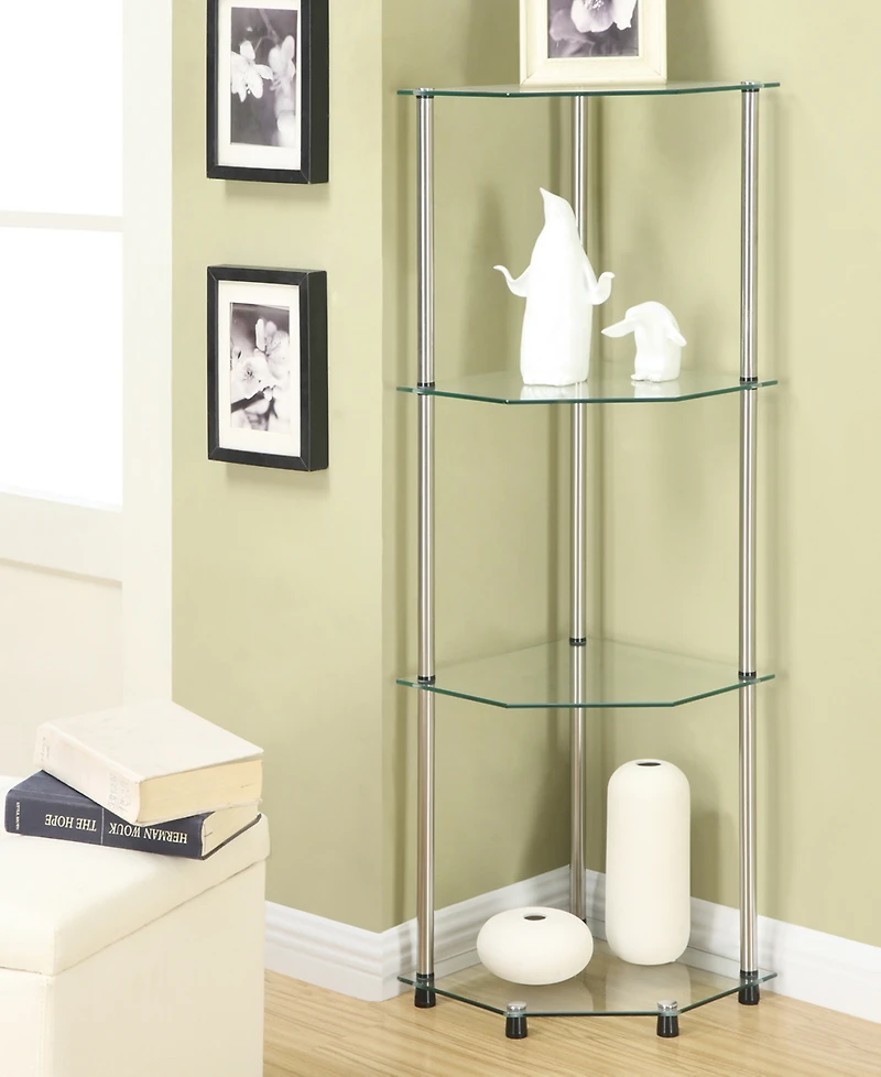 Convenience Concepts 13.75" Glass Designs2Go Classic 4 Tier Corner Shelf
