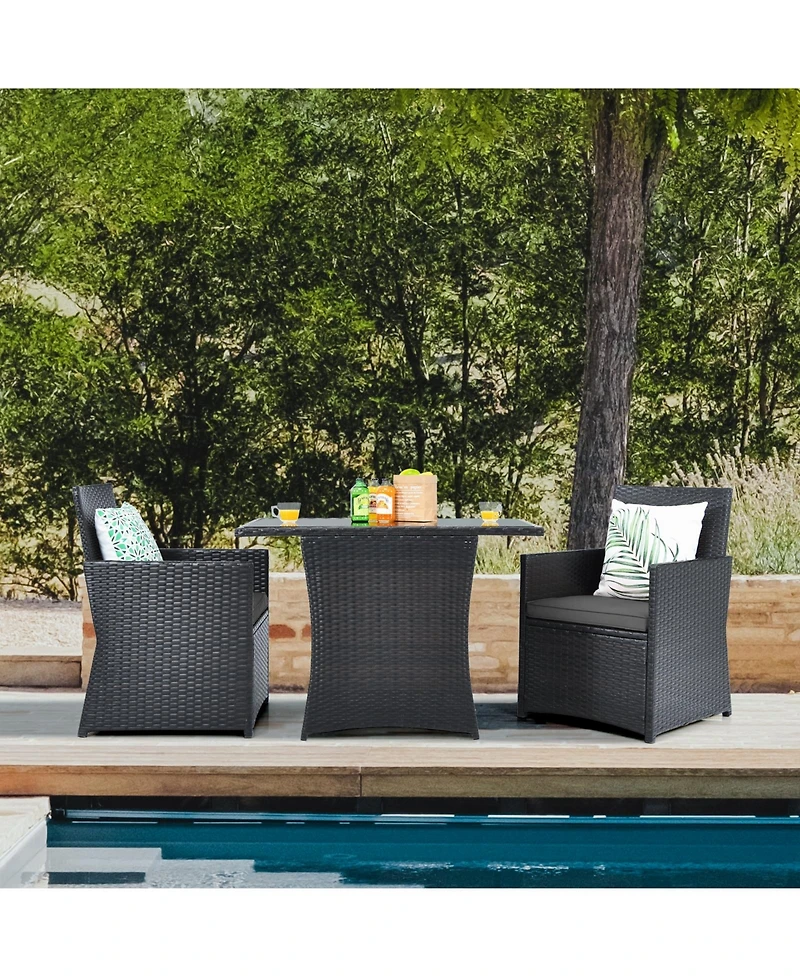 3 Pieces Patio Rattan Furniture Set with Cushion and Sofa Armrest