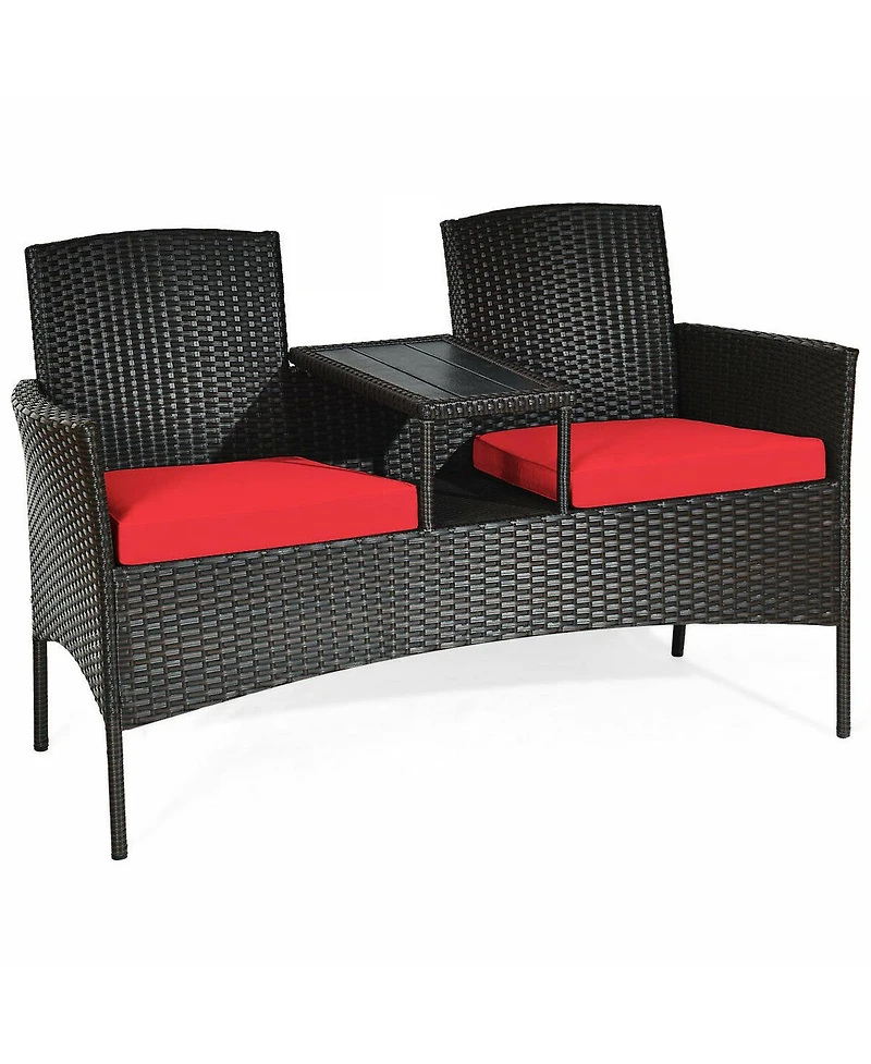 Modern Patio Conversation Set with Built-in Coffee Table and Cushions