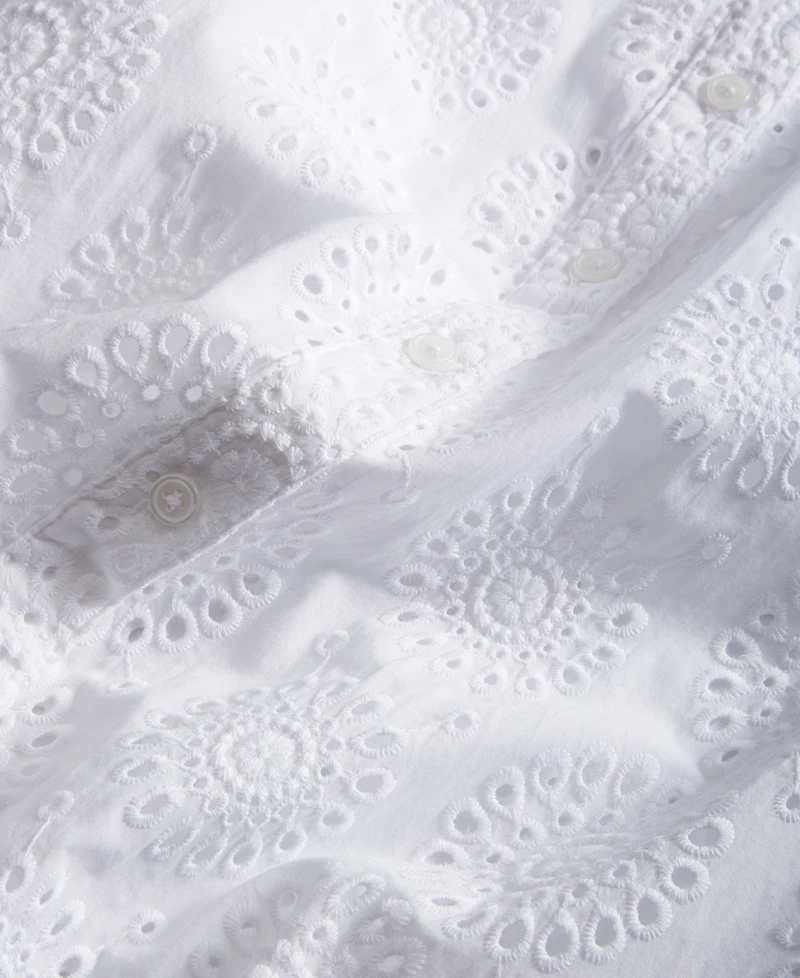 Women's Solid Eyelet Button-Up Shirt