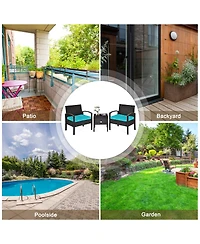 3 Piece Pe Rattan Wicker Sofa Set with Washable and Removable Cushion for Patio