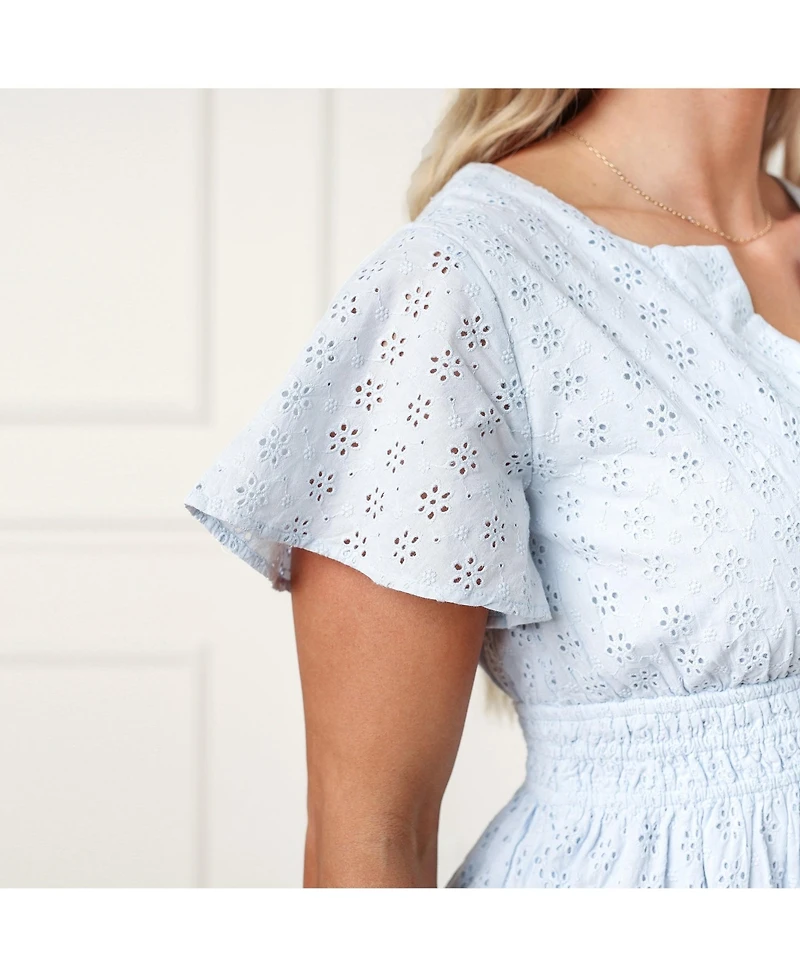 Hope & Henry Women's Organic Bell Sleeve Tiered Eyelet Dress