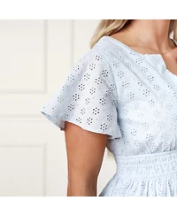 Hope & Henry Women's Organic Bell Sleeve Tiered Eyelet Dress