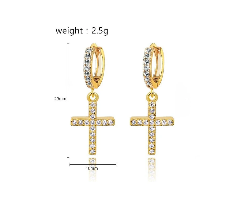 Hollywood Sensation Cross Huggie Earrings with White Diamond Cubic Zirconia