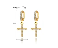 Hollywood Sensation Cross Huggie Earrings with White Diamond Cubic Zirconia
