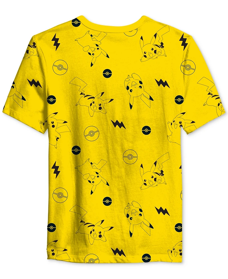 Pokemon Big Boys Pikachu All Over Print Crewneck T-Shirt