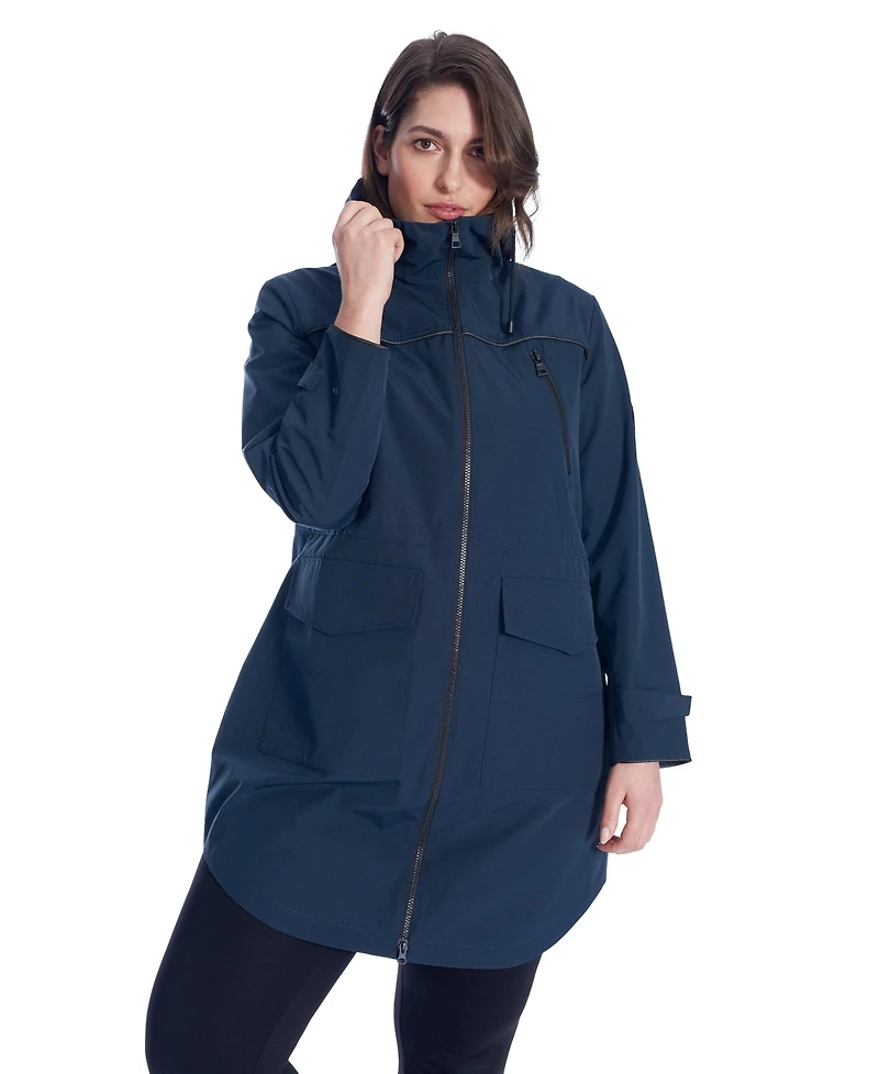 Women'S Plus Rain - Weather Resistant Raincoat With Drawstring Hood