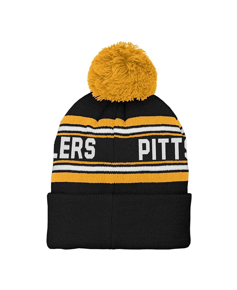 Youth Boys and Girls Black Pittsburgh Steelers Jacquard Cuffed Knit Hat with Pom