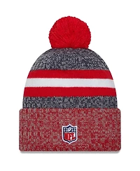 Men's New Era Navy, Red New England Patriots 2023 Sideline Sport Cuffed Pom Knit Hat