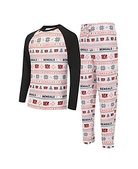 Men's Concepts Sport White, Black Cincinnati Bengals Tinsel Raglan Long Sleeve T-shirt and Pants Sleep Set