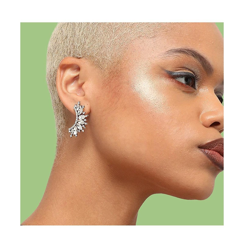 Sohi Women's Silver Embellished Curve Drop Earrings