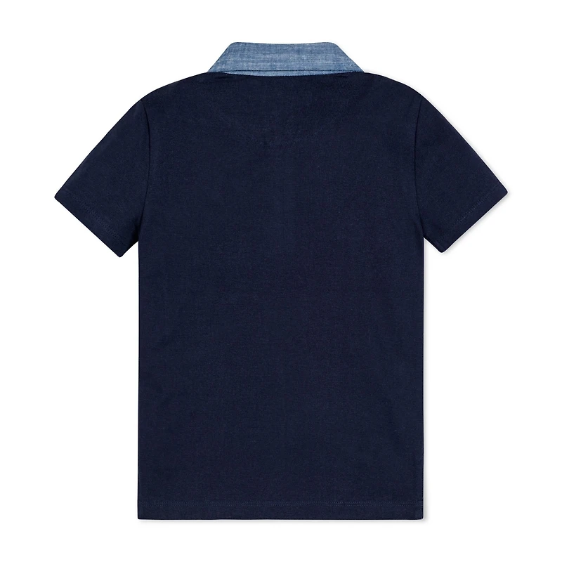 Hope & Henry Boys Short Sleeve Jersey Polo with Chambray Trim