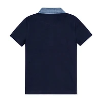 Hope & Henry Boys Short Sleeve Jersey Polo with Chambray Trim