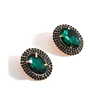 Sohi Women's Green Embellished Oval Stud Earrings