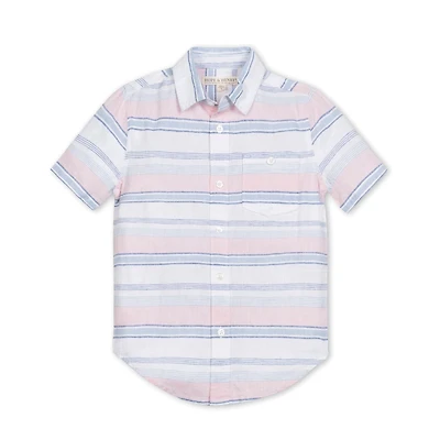 Hope & Henry Boys' Linen Short Sleeve Button Down Shirt, Kids