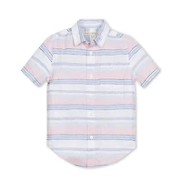 Hope & Henry Boys' Linen Short Sleeve Button Down Shirt, Kids