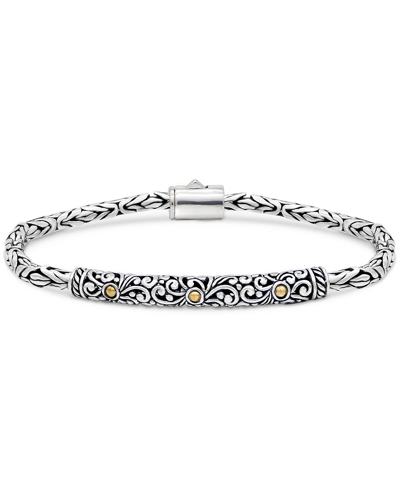 Bali Filigree with Borobudur Chain Bracelet Sterling Silver and 18K Gold