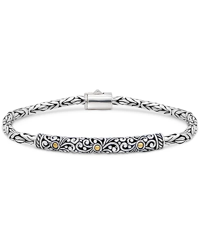 Bali Filigree with Borobudur Chain Bracelet Sterling Silver and 18K Gold