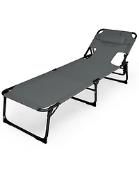 Inolait Folding Beach Grey Lounge Chair with Pillow for Outdoor
