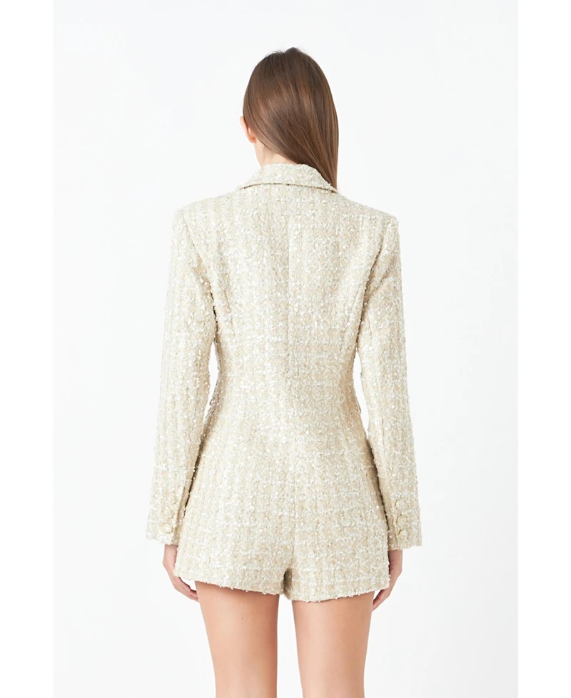 Women's Sequins Tweed Romper