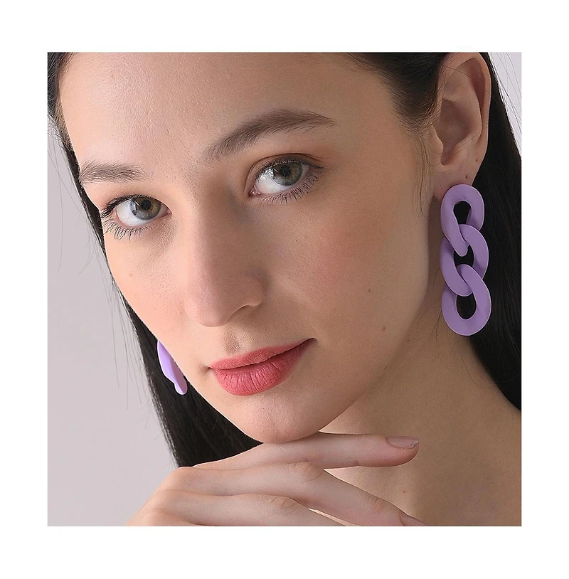 Sohi Women's Purple Chain-link Drop Earrings