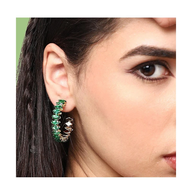 Sohi Women's Green Embellished Hoop Earrings