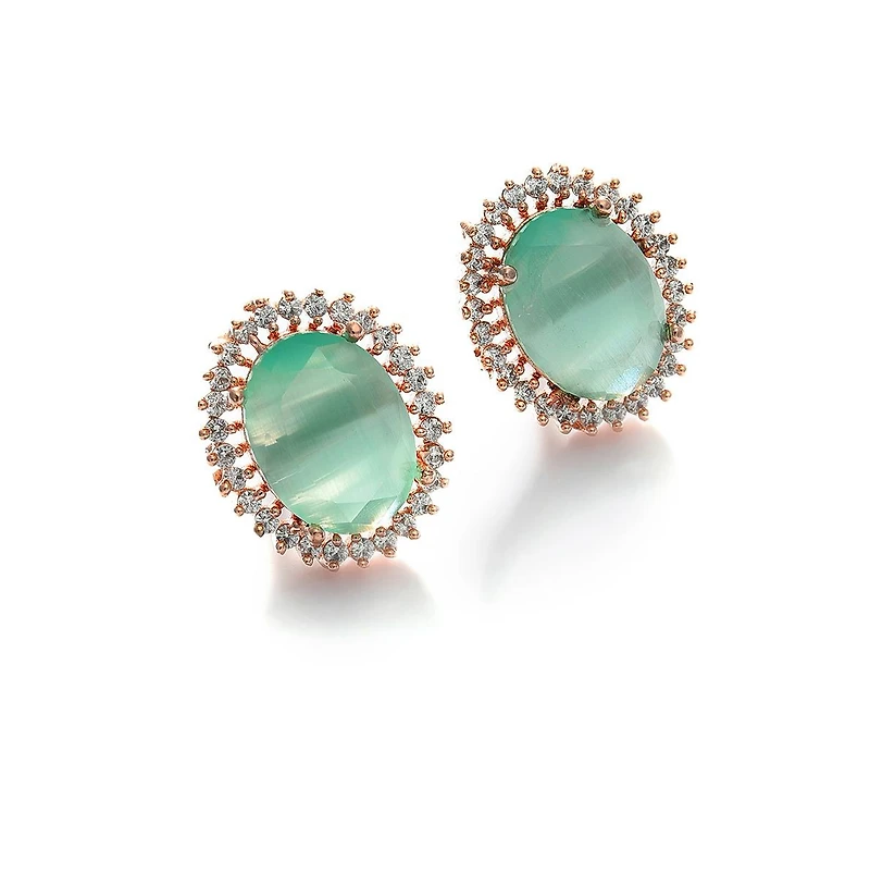 Sohi Women's Green Embellished Circular Stud Earrings