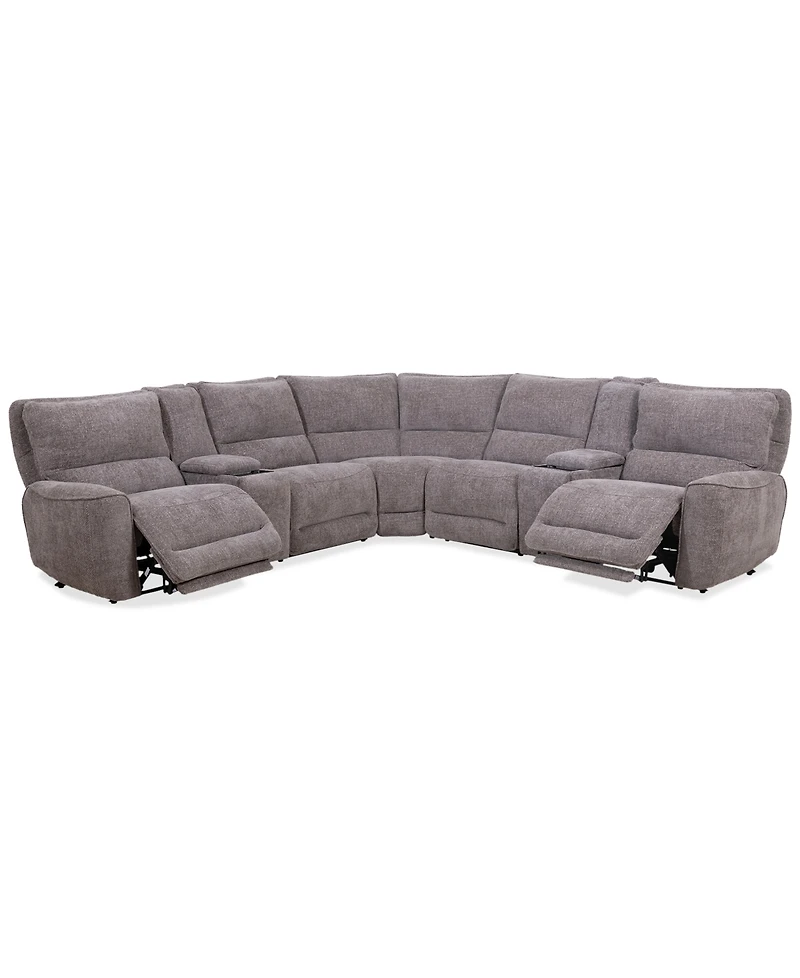 Closeout! Deklyn 129" 7-Pc. Zero Gravity Fabric Sectional with 2 Power Recliners & Consoles, Created for Macy's