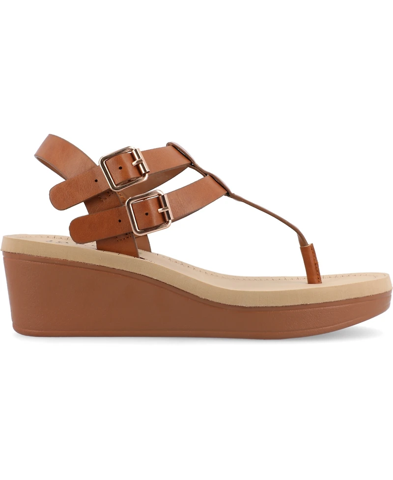 Journee Collection Women's Bianca Double Buckle Platform Wedge Sandals
