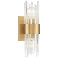 Stiffel Gillery Modern Wall Light Sconce Warm Brass Hardwire 5" 2-Light Fixture Clear Glass Rods for Bedroom Bathroom Vanity Reading Living Room